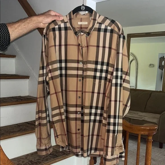 Burberry Brit Classic Tan Plaid Casual Button Down Shirt - Picture 3 of 12